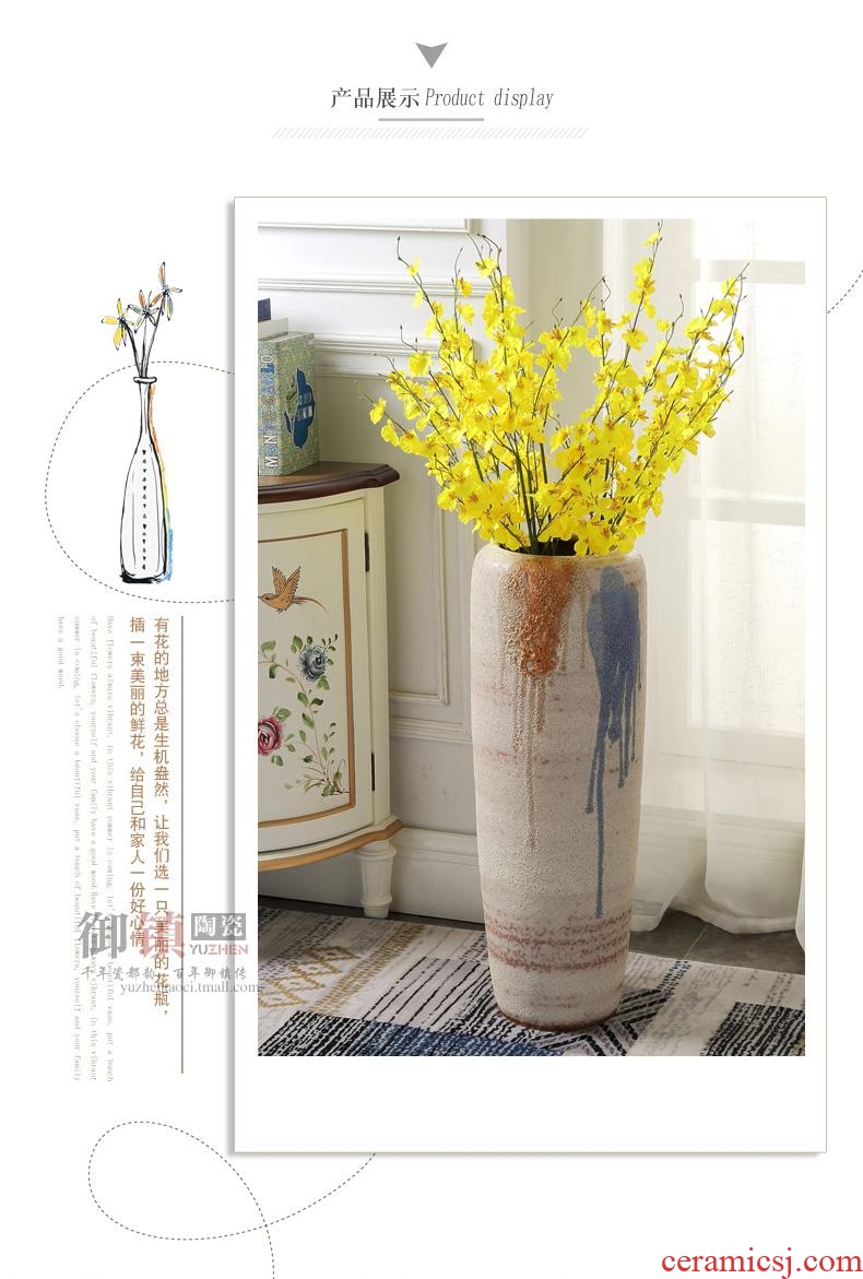 Decoration to the hotel villa large vase furnishing articles sitting room ground flower arranging the Nordic creative green plant ceramic flower pot cylinder - 555580870721