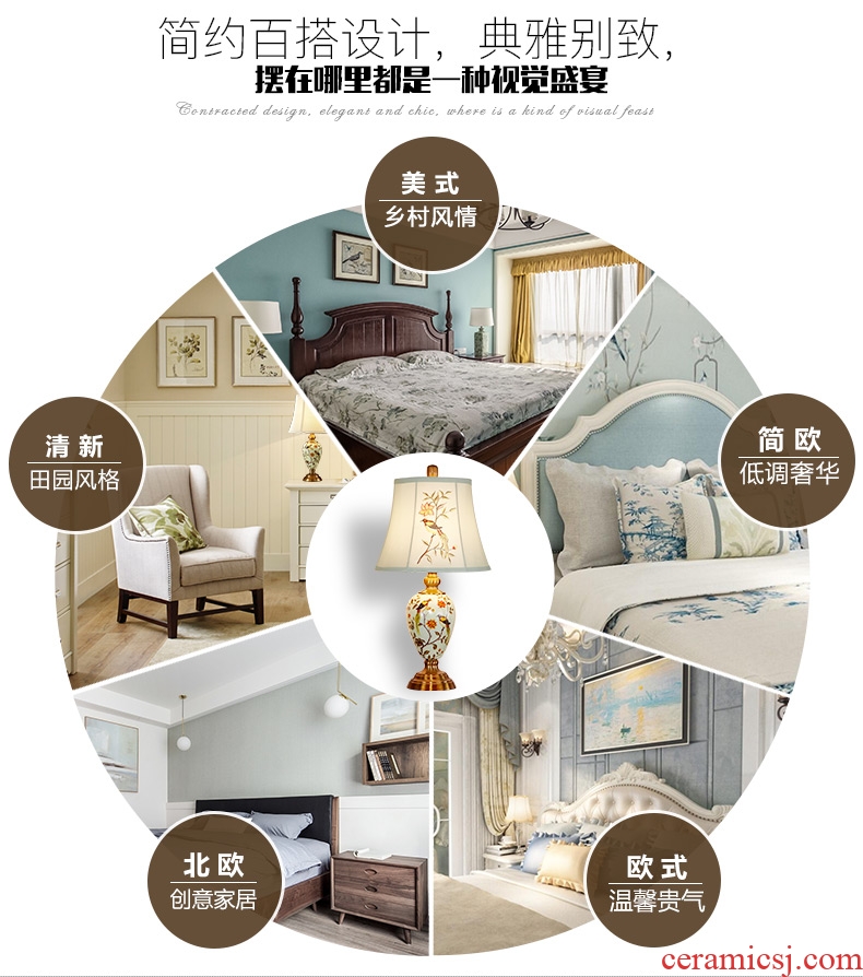 Doren European - style lamp lamp of bedroom the head of a bed, a warm light simple modern ceramic lamp sweet new romantic marriage room