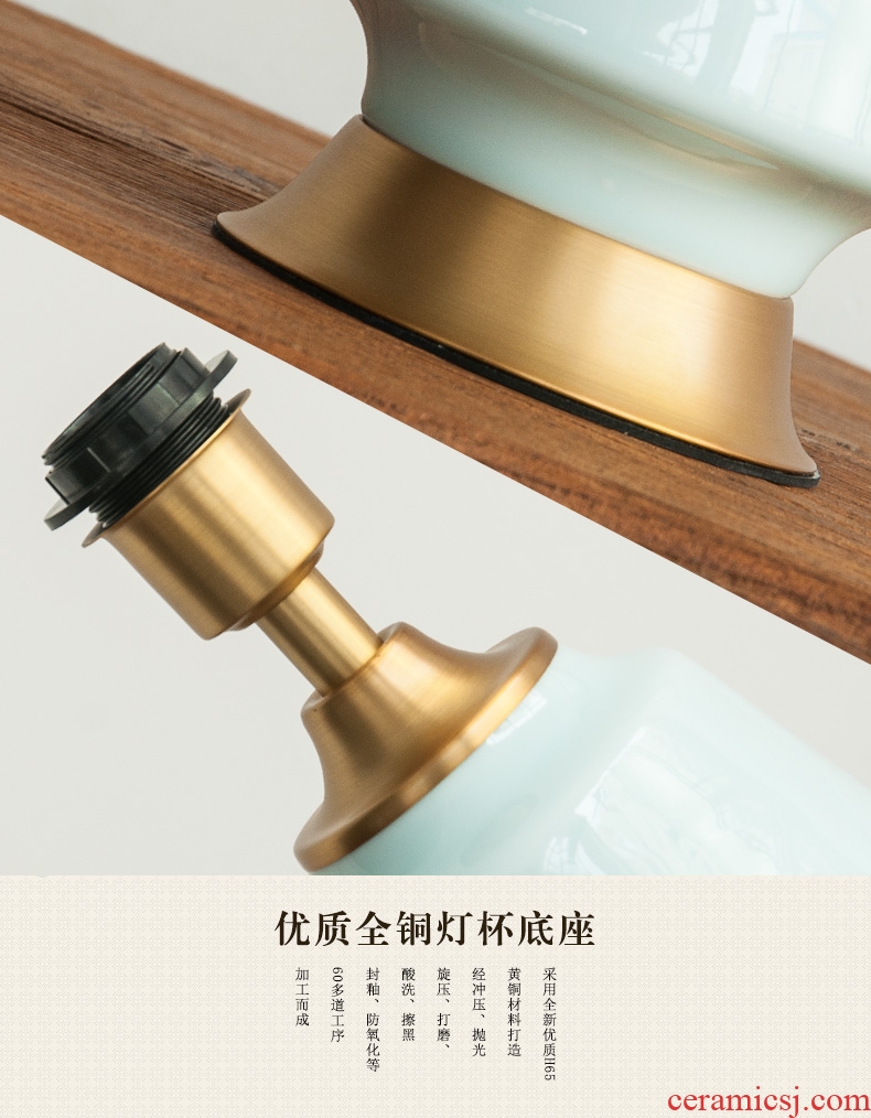 Modern Chinese study desk lamp of bedroom the head of a bed sitting room hotel rooms all copper ceramic relief decoration lamp, 1052