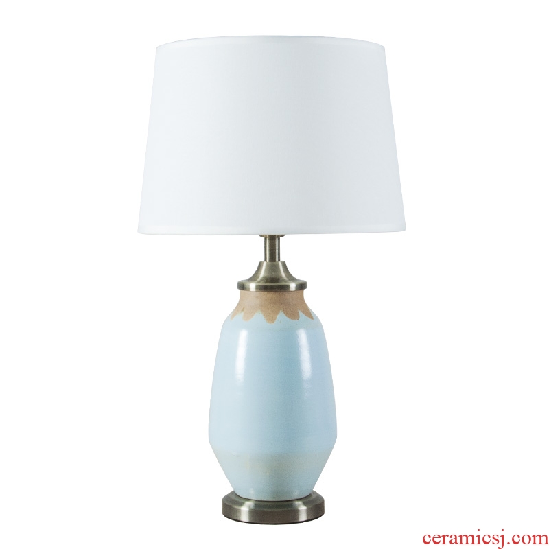 American country retro decoration ceramic desk lamp sky - blue study of I and contracted sitting room the bedroom the head of a bed lamp is 1063