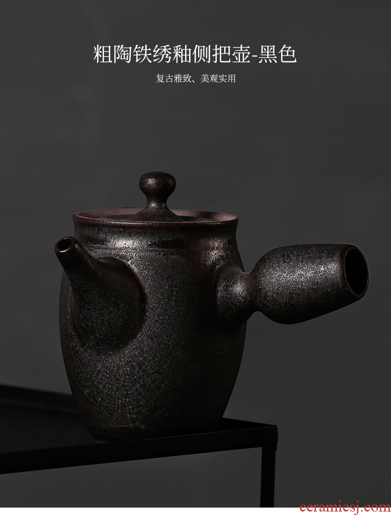 Royal elegant Japanese side pot of coarse pottery teapot kung fu tea set single pot of boiled ceramic teapot restoring ancient ways of black tea