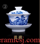Jingdezhen ceramic fair hand-painted cup manual landscape and kung fu tea tea points sea of blue and white porcelain tea