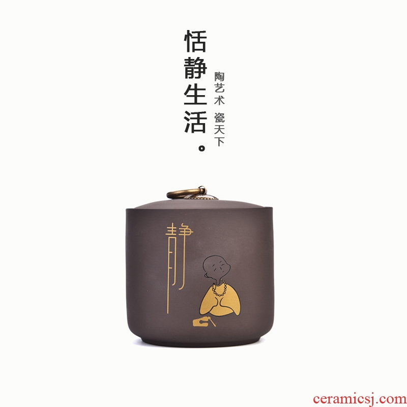 Quiet life ceramic tea caddy seal pot yixing undressed ore tea purple sand tea custom box