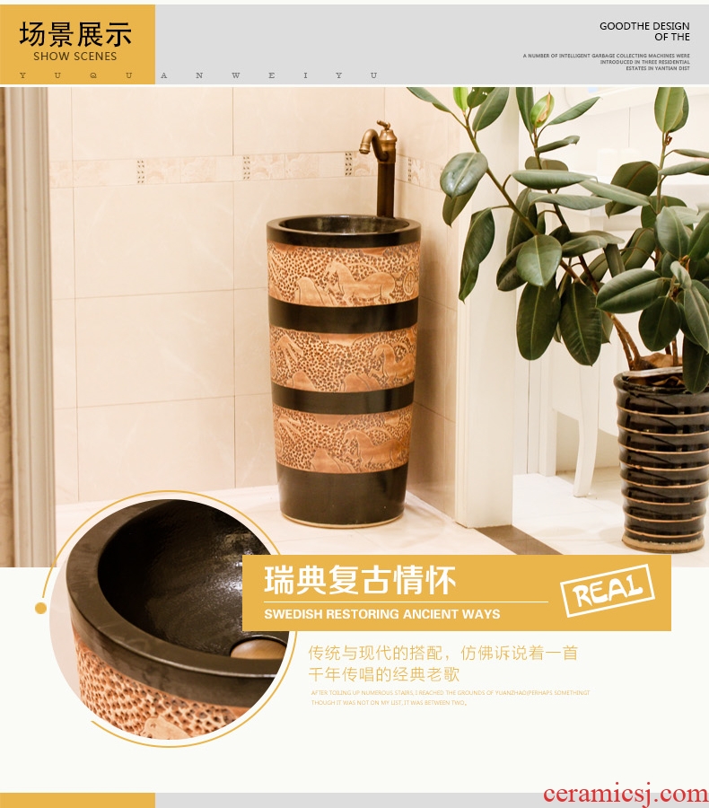 Jingdezhen art lavatory floor pillar column basin basin sink lavatory basin bathroom ceramics