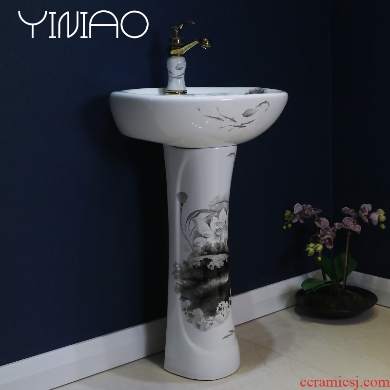 Pillar lavabo toilet basin basin ink lotus one Pillar type lavatory floor art ceramics