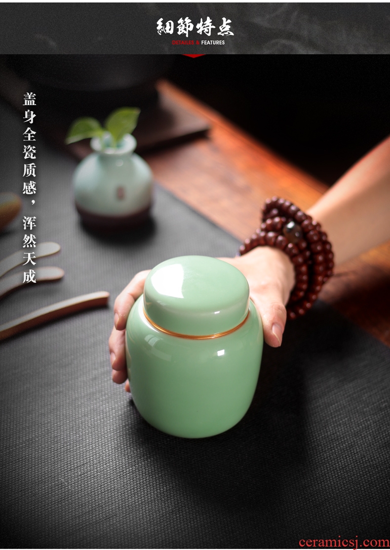 Ceramic seal caddy fixings longquan celadon portable storage POTS household receives tea set porcelain pot store receives the tao