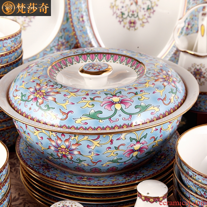 Vatican Sally 's European porcelain ceramic tableware suit household up phnom penh 85 skull luxurious dishes dishes housewarming gift