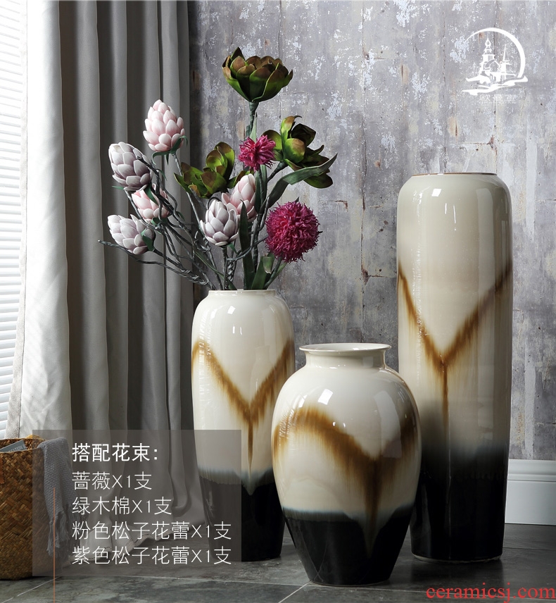 Jingdezhen vase furnishing articles flower arranging large sitting room ground ceramic flower implement European - style villa hotel soft adornment - 569562031184