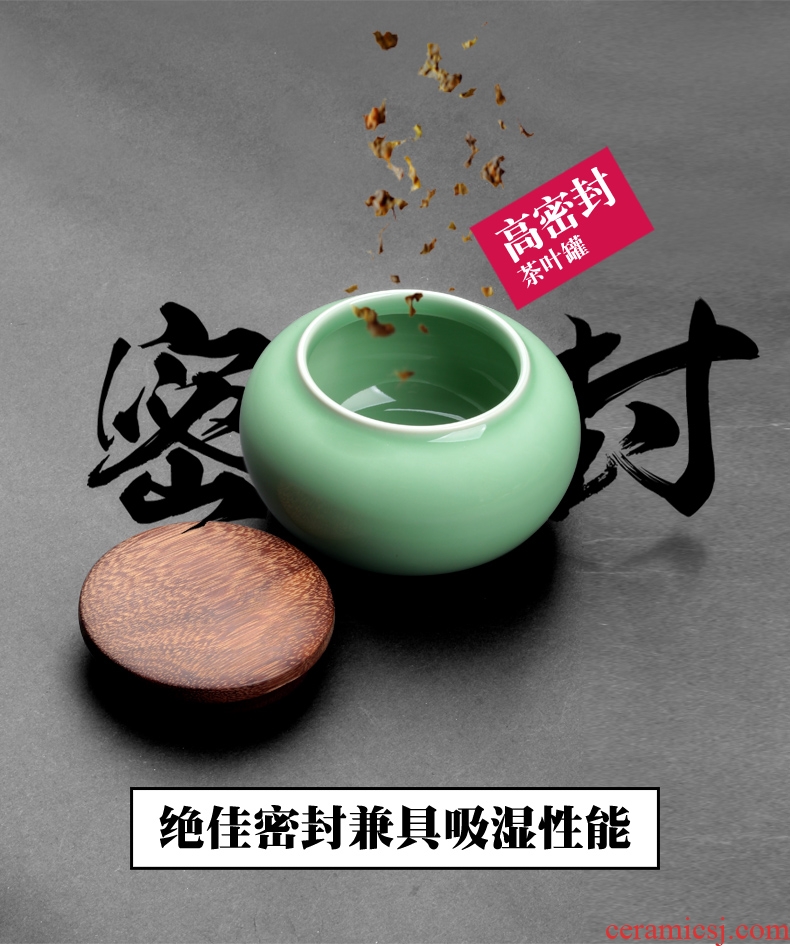 Longquan celadon seal large chicken wings wood caddy tea pu-erh tea tea tea storage tanks ceramic pot
