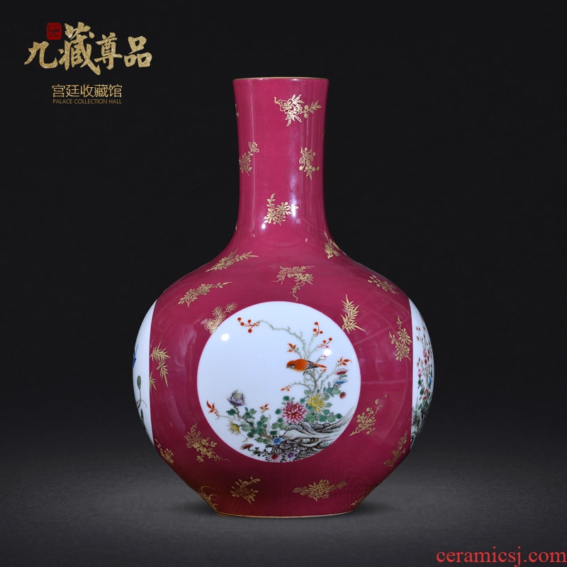 Jingdezhen ceramics qing qianlong red colour hand-painted powder enamel vase in the living room to home furnishing articles