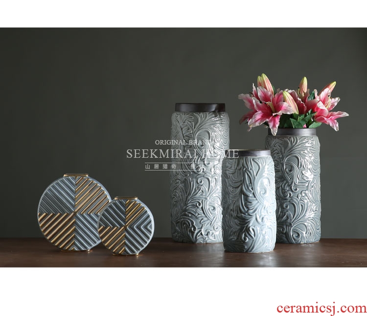 Modern European style show the sitting room adornment large vases, ceramic vase floral outraged to restore ancient ways of carve patterns or designs on woodwork embossment straight bottle - 549321624976
