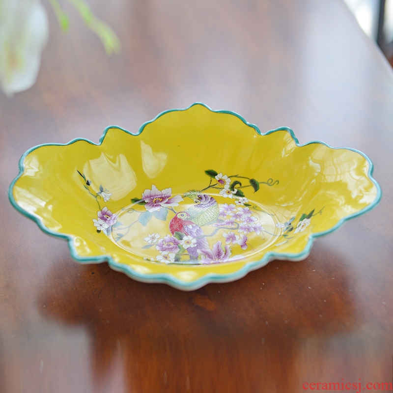 Murphy 's new Chinese style classical checking ceramic fruit bowl American country restaurant dried fruit snacks sitting room tea table plate
