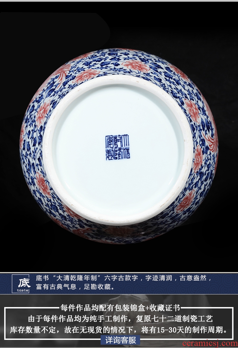Jingdezhen ceramics imitation qianlong hand - made double phoenix new Chinese style living room furnishing articles general blue and white porcelain jar with a lid