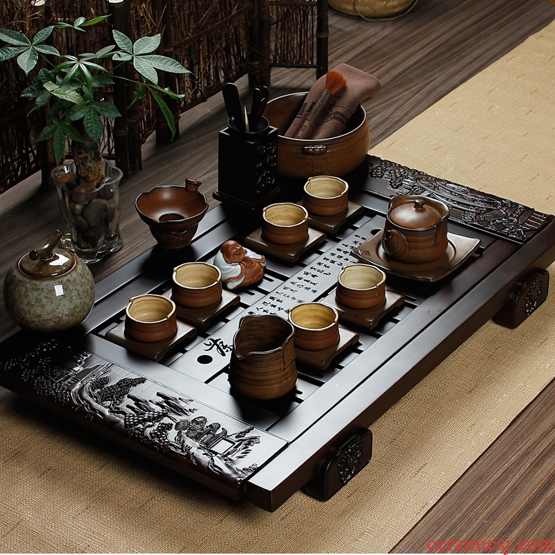 Friend is the whole piece of ebony carved mahogany wood tea tray landscapes tea sea your kiln ceramic tea set
