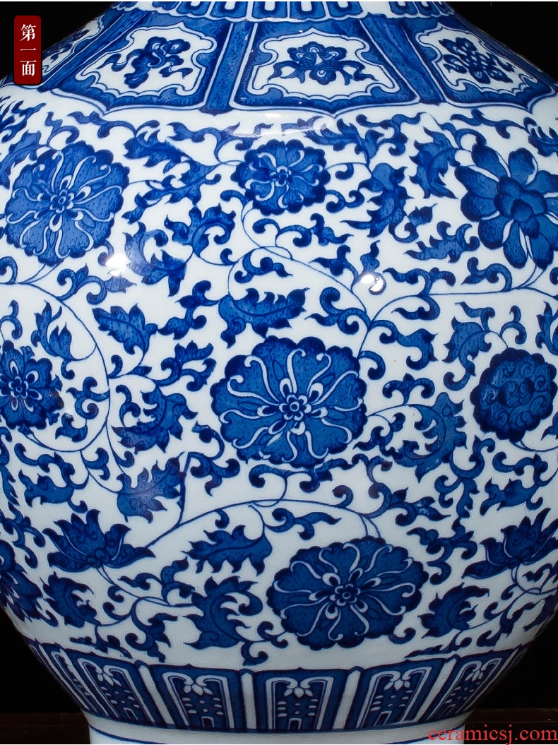 Jingdezhen ceramic big blue and white porcelain vase furnishing articles sitting room ground large flower arrangement home decoration to the hotel opening - 559134864013