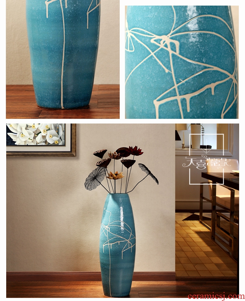 Manual jingdezhen ground vase home TV ark, high creative ceramic insert decorative vase porch place large - 45436192398