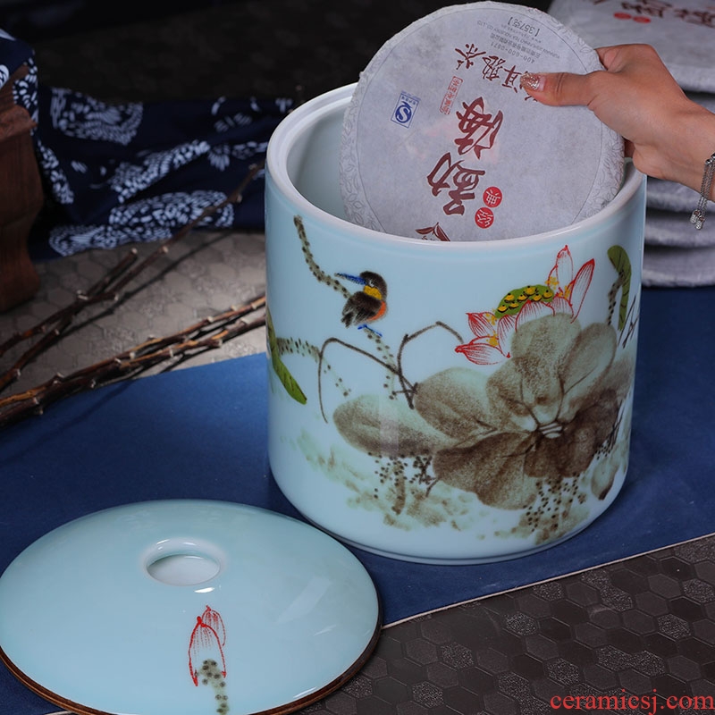 Jingdezhen ceramic large puer tea cake caddy fixings packaging box with puer tea cake tin POTS