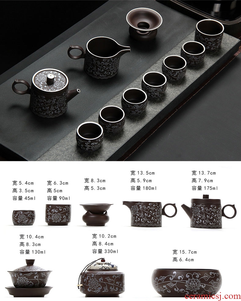 Recreational product office yixing purple sand kung fu tea set with Chinese style mercifully of a complete set of silver teapot teacup household ceramics