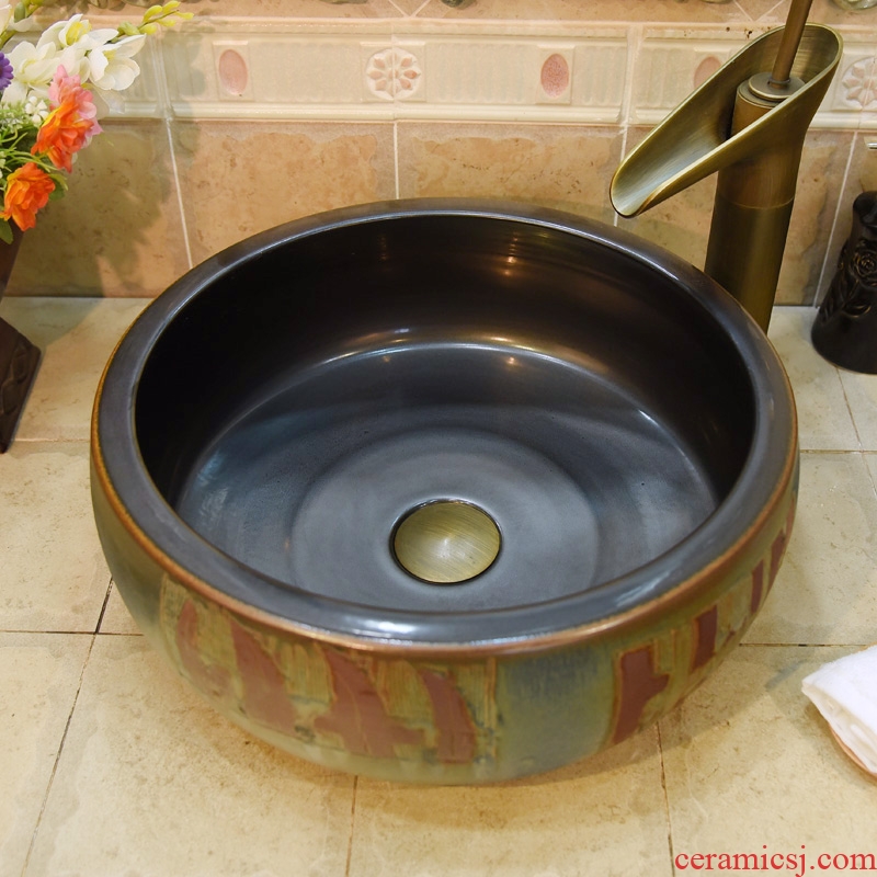 Jingdezhen ceramic lavatory basin stage basin art variable waist drum, bronze lettering the sink basin