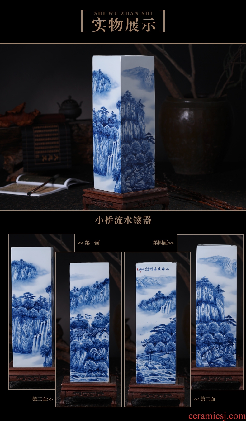 Jingdezhen ceramics hand - made waterfall landscape painting and calligraphy master cylinder quiver large vases, study of office furnishing articles - 543806096294