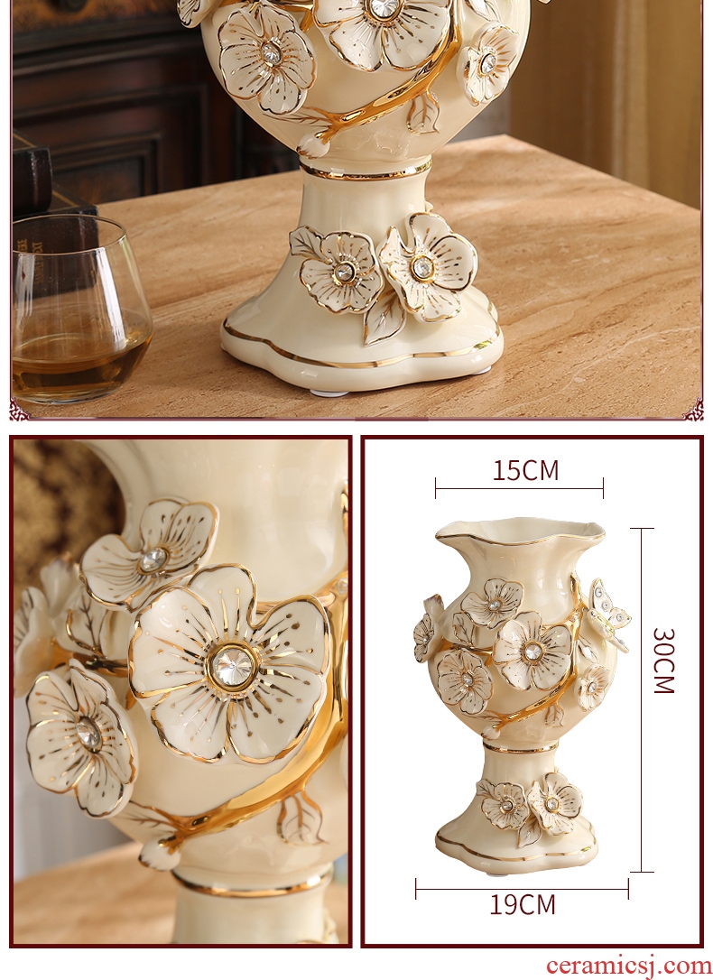 The Big ground ceramic vase furnishing articles European living room TV cabinet dry flower adornment household size flowerpot Roman column - 550780783520