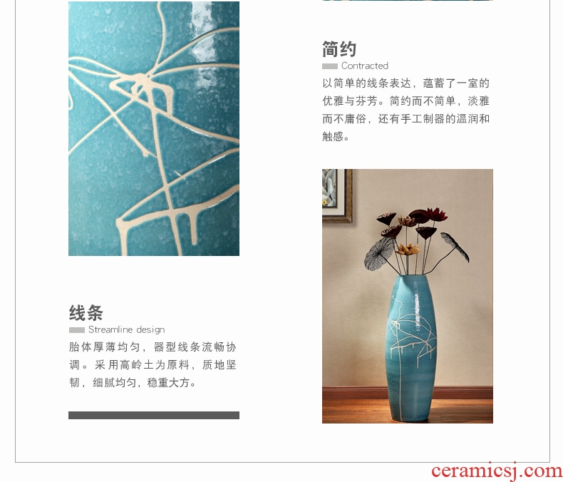Manual jingdezhen ground vase home TV ark, high creative ceramic insert decorative vase porch place large - 45436192398