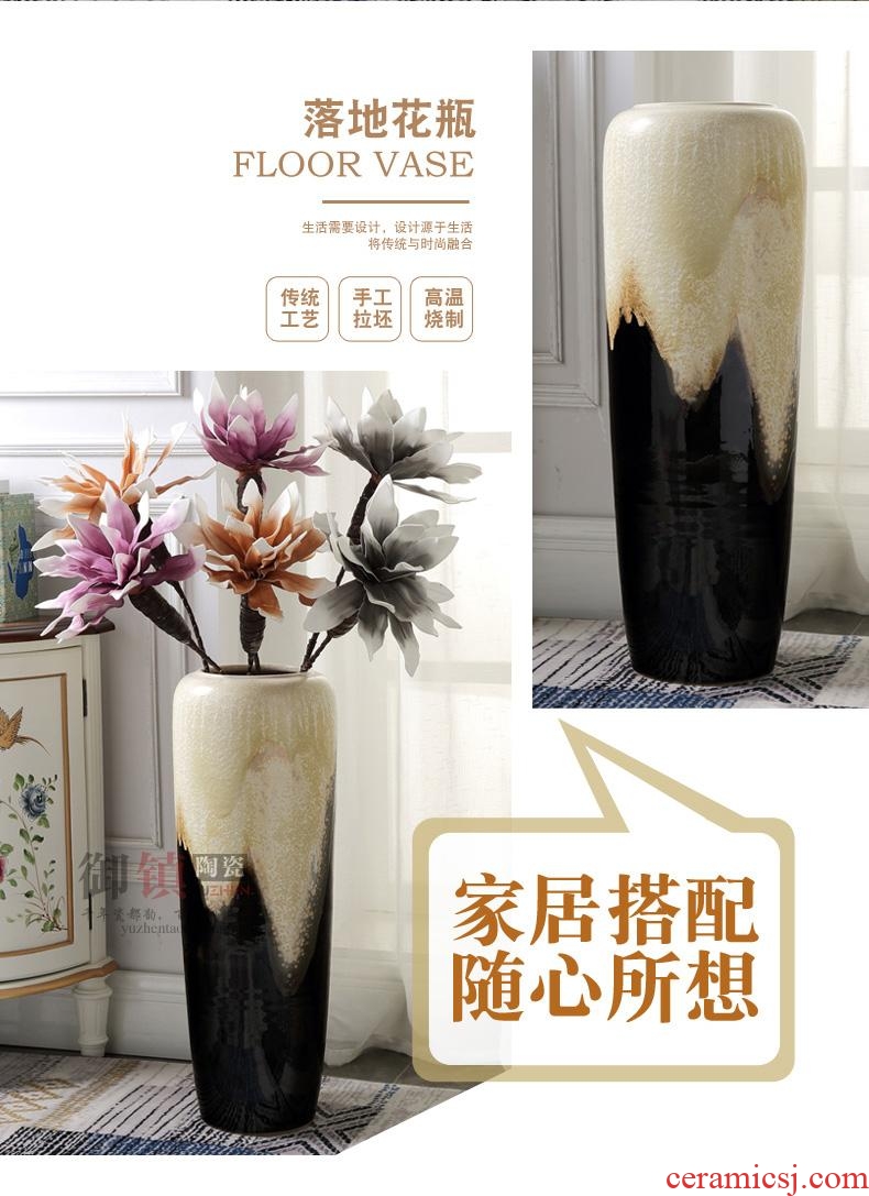 Jingdezhen ceramic hotel villa covers ground vase manual POTS dry flower, flower implement the sitting room is big flower arranging furnishing articles - 555923198741