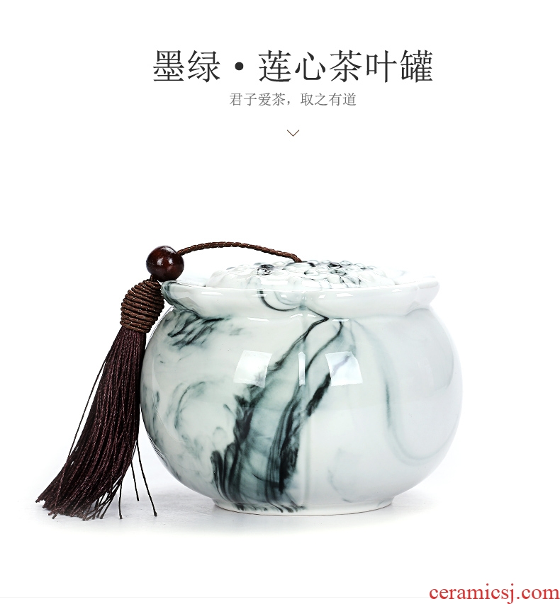 Old &, the wind of ceramic tea pot jade porcelain ink lotus the nut receives small seal tank receives the jar