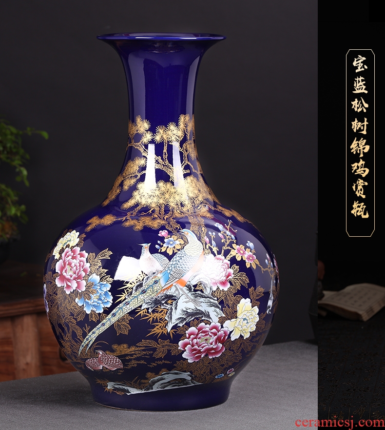 Jingdezhen ceramics vase Chinese penjing flower arranging large three-piece wine cabinet decoration plate household decoration - 572349263024