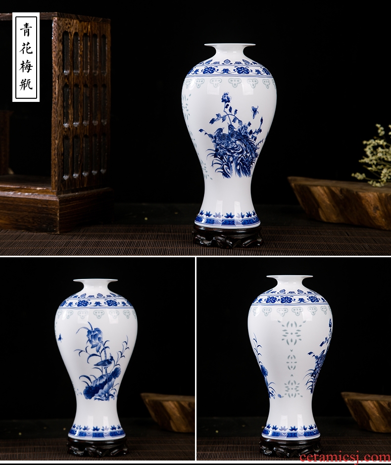 Jingdezhen ceramics and exquisite painting of flowers and blue and white porcelain vase household adornment of I and contracted wine study furnishing articles