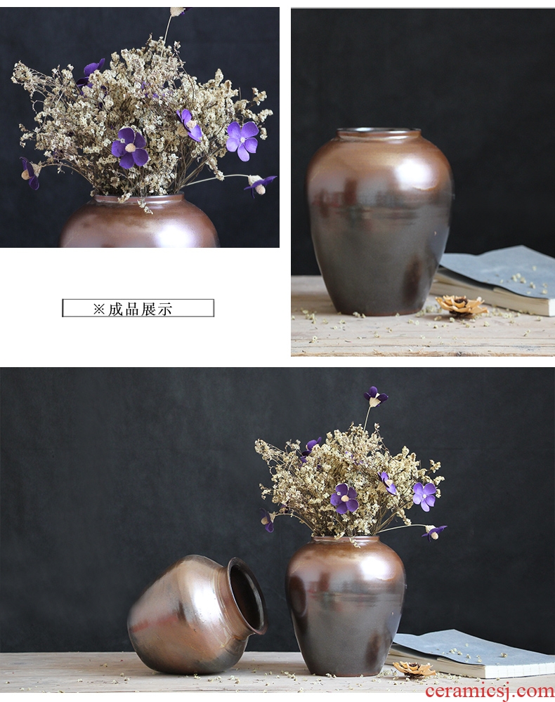 The Metal glaze coarse pottery dried flower vase restoring ancient ways of jingdezhen ceramic sitting room place in modern Chinese Japanese flower arrangement