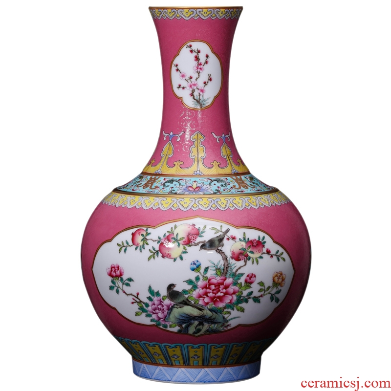 Jingdezhen ceramics imitation qing qianlong hand-painted window powder enamel bottle collection sitting room home decoration furnishing articles