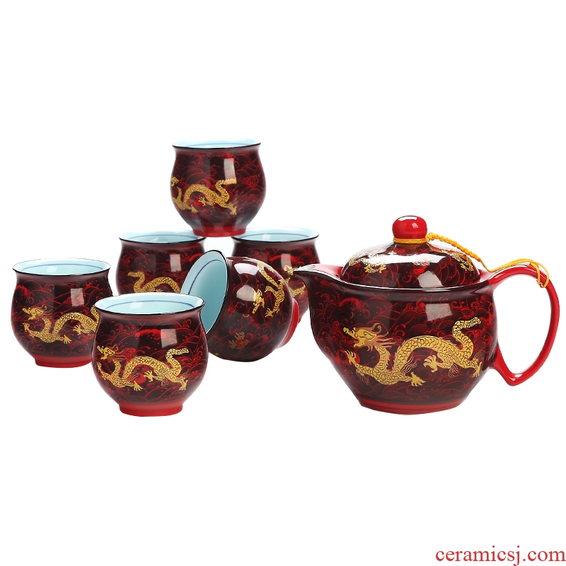 DH ceramic tea set suit household kung fu tea set contracted double - layer cup teapot a complete set of jingdezhen tea service