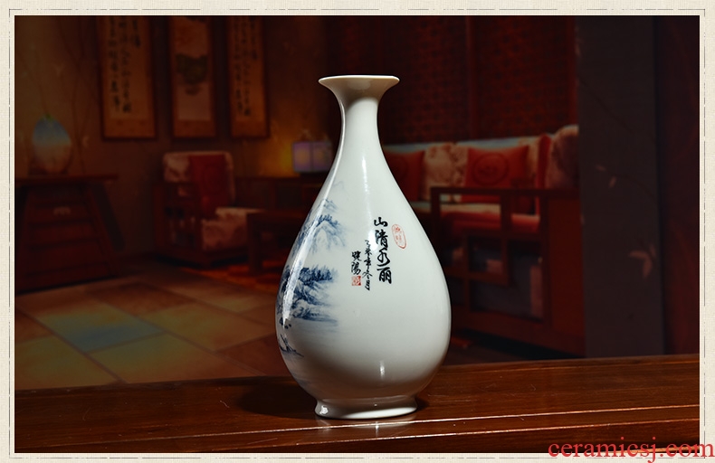 East mud hand-painted ceramics vase household living room TV cabinet decorative furnishing articles/blue mountains D45-69