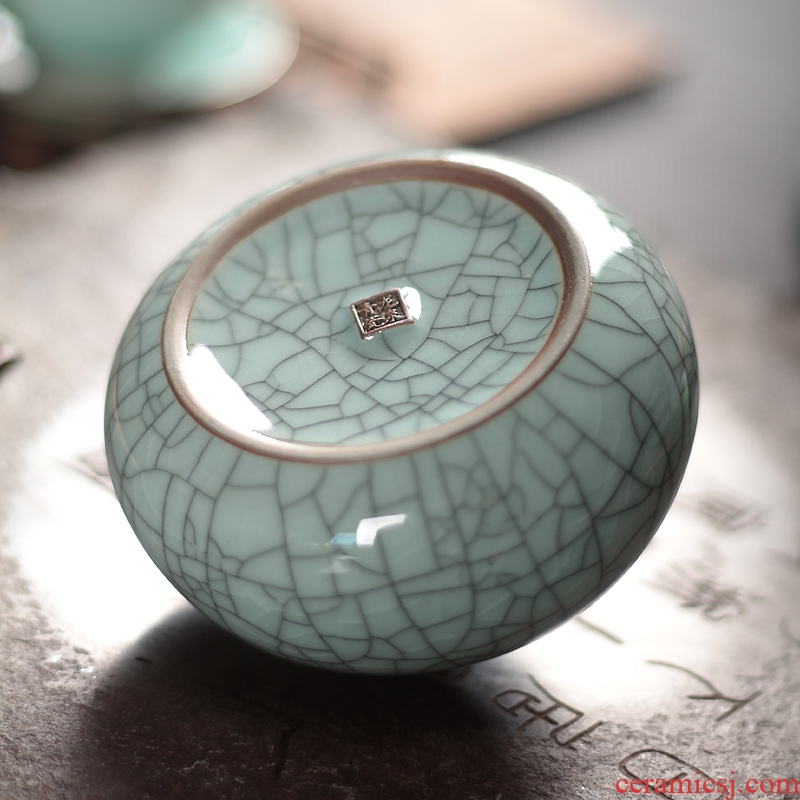 Longquan celadon seal elder brother up with copper ring caddy fixings your up ceramic ice to crack the metal storage tanks pu - erh tea warehouse