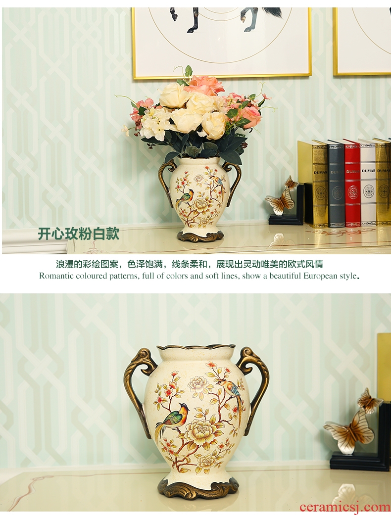 White ceramic dry flower vases, large sitting room flower arranging flower implement Nordic light key-2 luxury household wind dermatoglyph up phnom penh vase - 569096215078