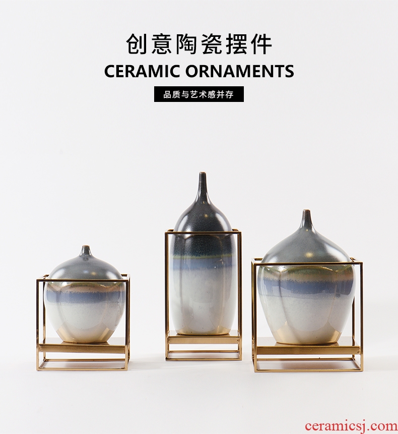 Jingdezhen ceramics colored enamel landing large gourd vases, feng shui living room home furnishing articles - 572538547873