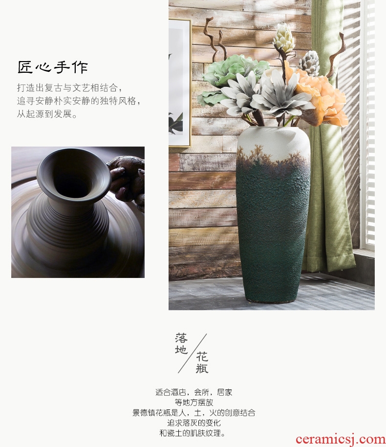 Jingdezhen ceramics vase large see colour blue glaze rich ancient frame decoration of new Chinese style living room office furnishing articles - 570899050183