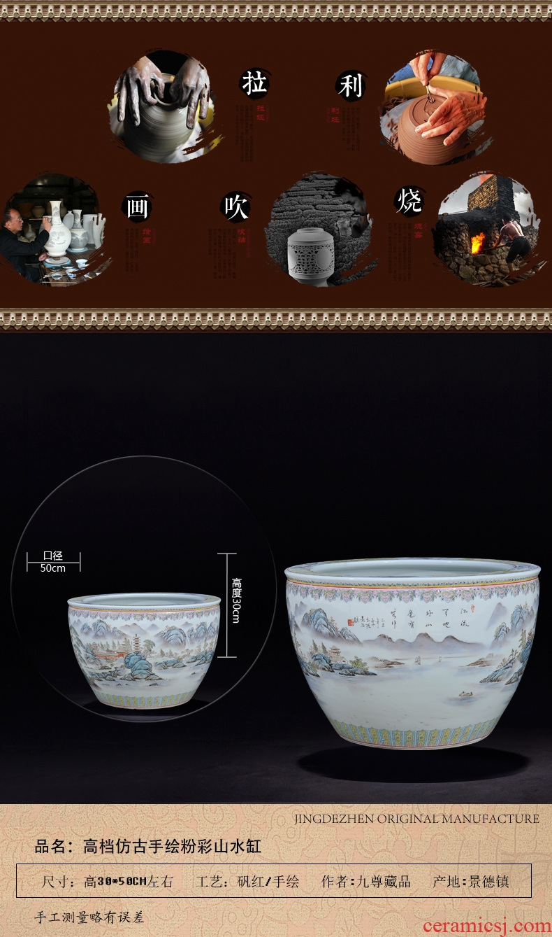 Jingdezhen ceramics with antique hand - made pastel landscape cylinder living room TV cabinet decorated handicraft furnishing articles