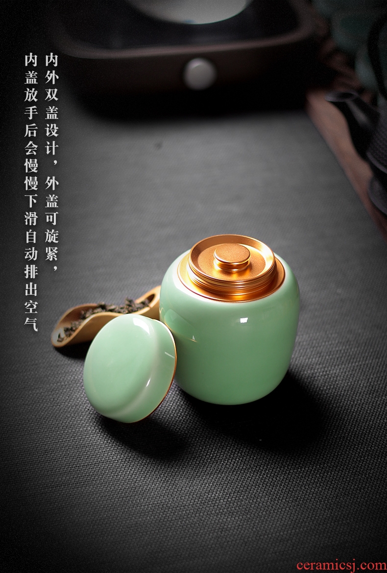 Ceramic seal caddy fixings longquan celadon portable storage POTS household receives tea set porcelain pot store receives the tao