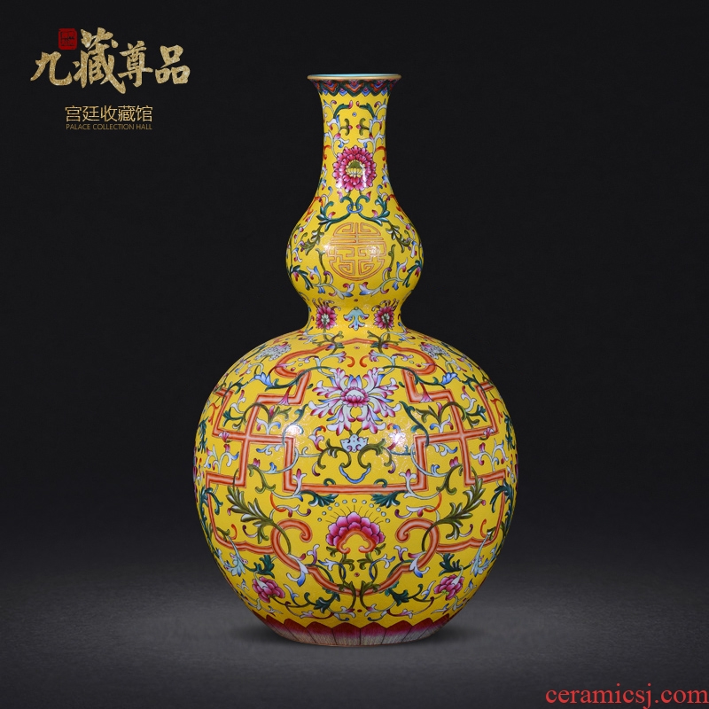 Jingdezhen ceramics imitation qing qianlong yellow scramble for colour live big flower vase sitting room home furnishing articles