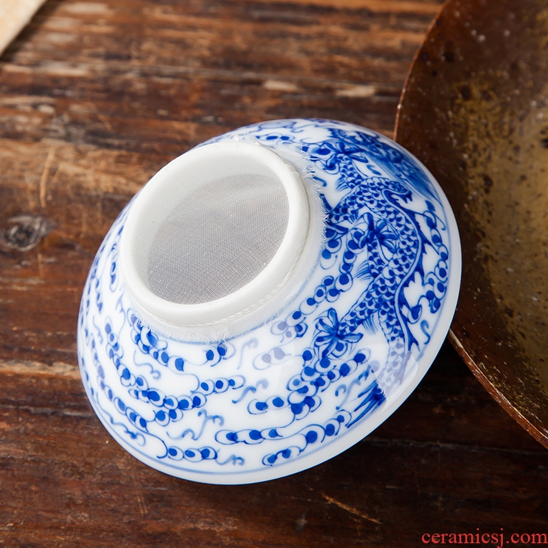 Hand made blue and white porcelain kunfu tea) filter mesh tea tea tea kung fu tea tea accessories