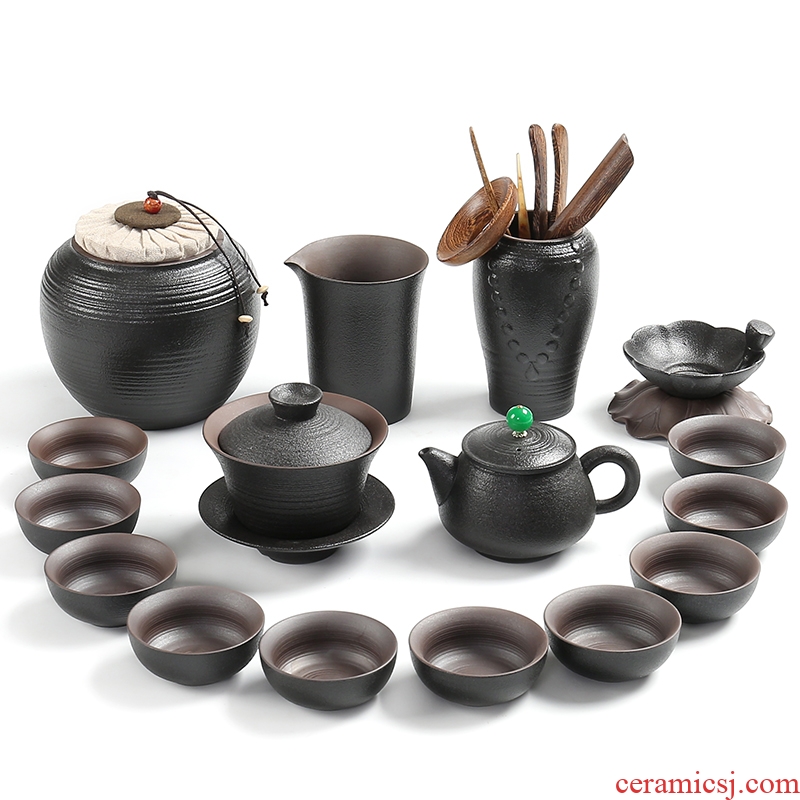 Like black zen wind restoring ancient ways coarse pottery kung fu tea set, black pottery household ceramics combinations of a complete set of tea cups