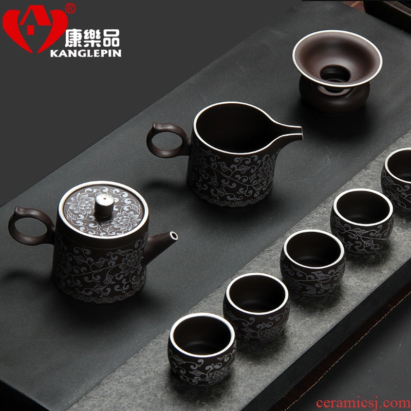 Recreational product office yixing purple sand kung fu tea set with Chinese style mercifully of a complete set of silver teapot teacup household ceramics