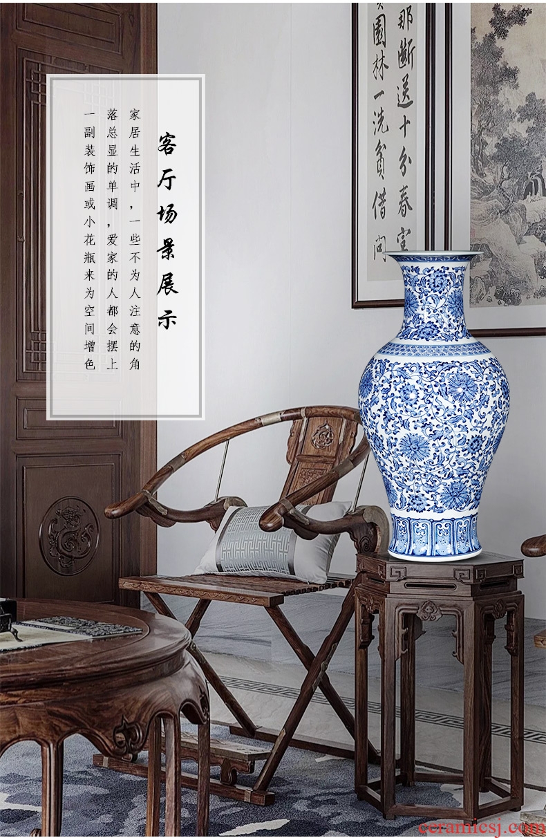 Jingdezhen ceramics imitation qianlong blue and white porcelain vases, flower arrangement furnishing articles of new Chinese style porch decoration decoration