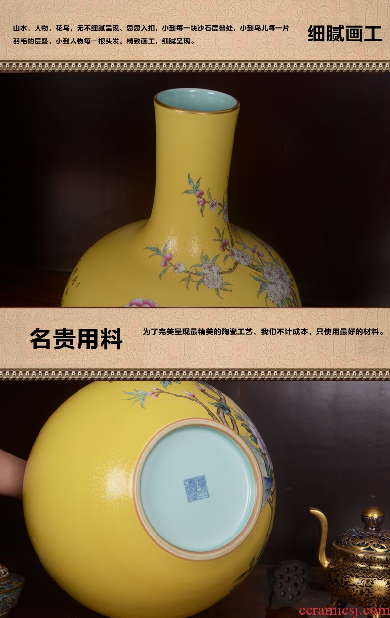 Jingdezhen ceramics high-end antique yellow roses sitting room place powder enamel vase home decoration process