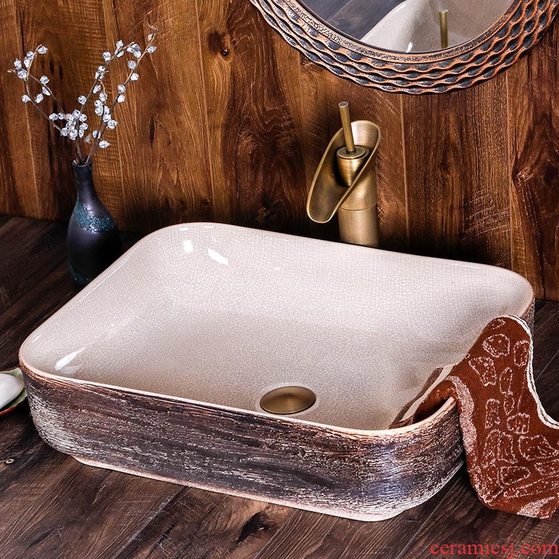 The stage basin of jingdezhen ceramic dish square Chinese style restoring ancient ways is creative art hotel toilet washs a face to wash your hands wash basin