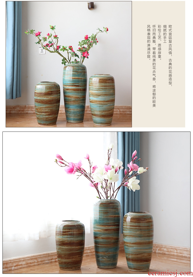 Jingdezhen manual coarse pottery jar flower arranging furnishing articles sitting room of large vases, ceramic dry flower pot restoring ancient ways