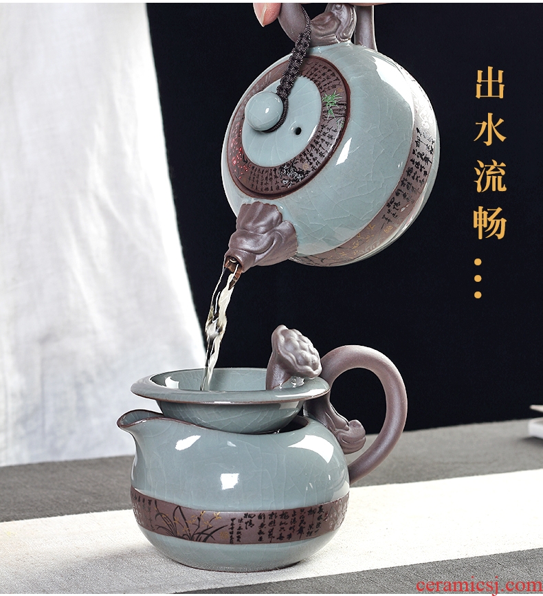Ronkin elder brother up kung fu home open a piece of ice to crack of a complete set of tea cups ceramic teapot tea set