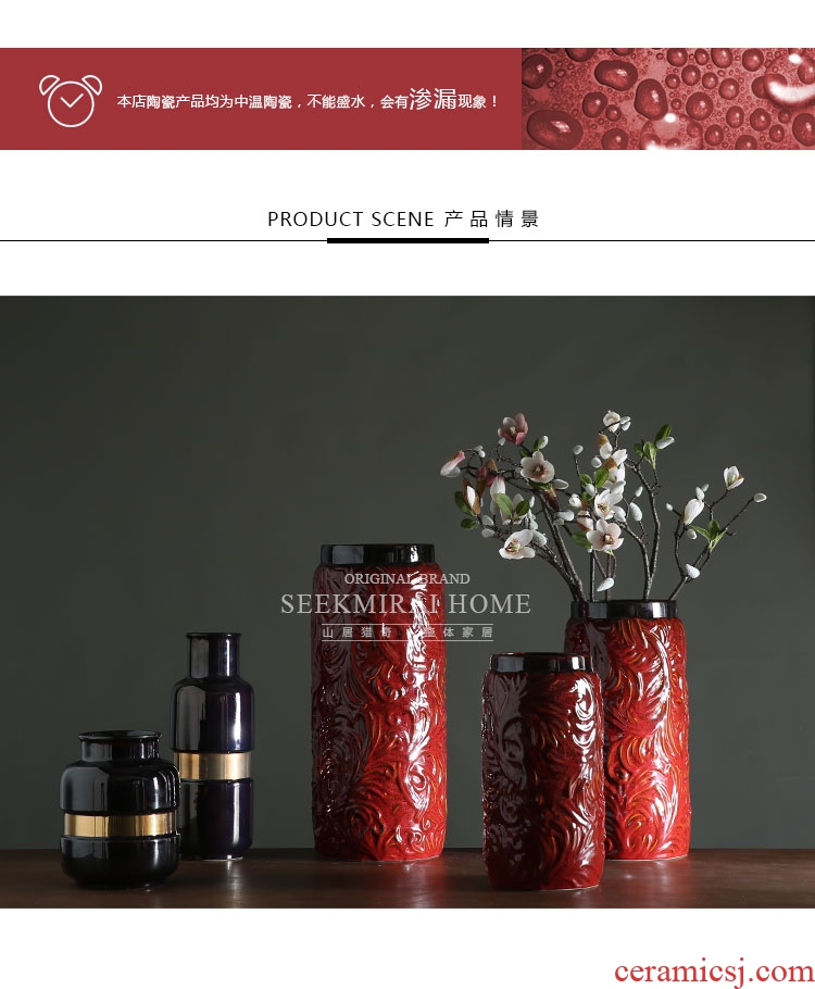 Modern European style show the sitting room adornment large vases, ceramic vase floral outraged to restore ancient ways of carve patterns or designs on woodwork embossment straight bottle - 549321624976